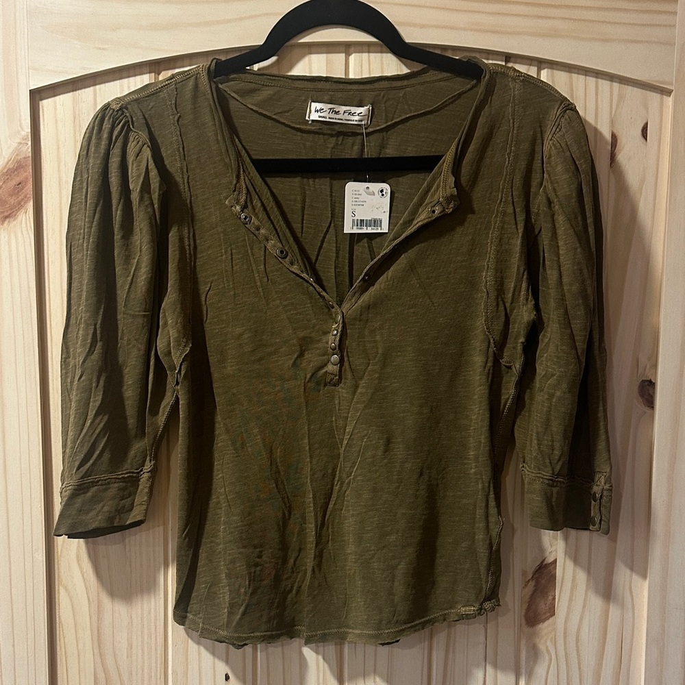 NEW We The Free Olive Button-Up Blouse Small